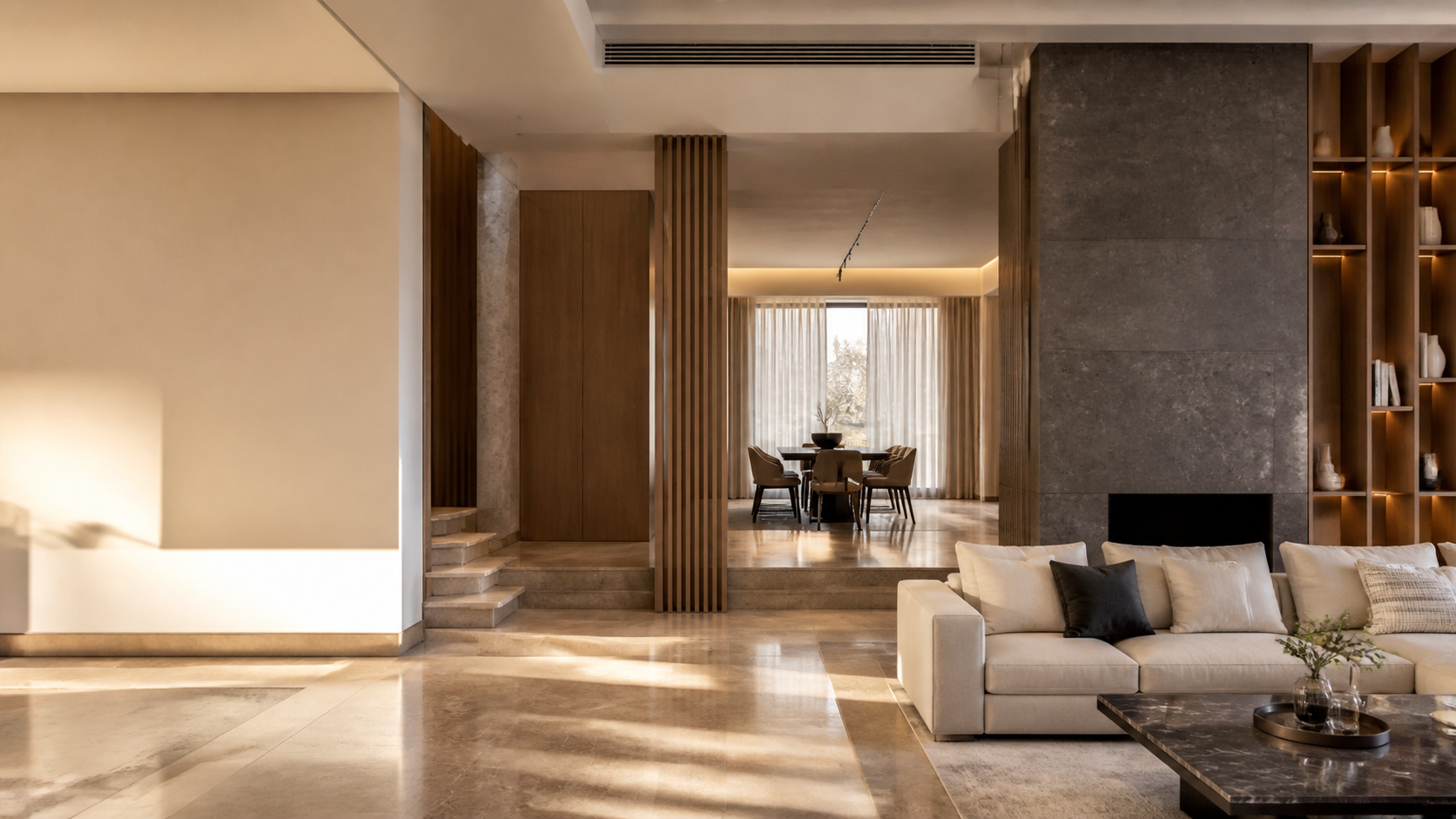مساحة معيشة دافئة بتفاصيل تشطيب راقية من Bellezza Homes
